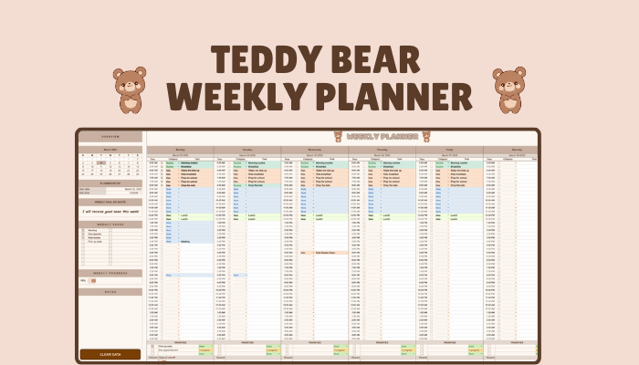 🧸 Teddy Bear Weekly Planner